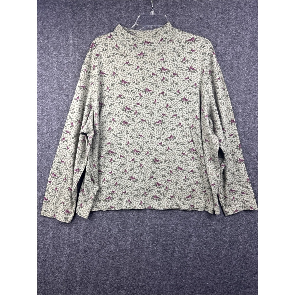 Croft & Barrow Women Long Sleeve‎ Mock Neck Shirt Multicolor Size 3X Bird Print